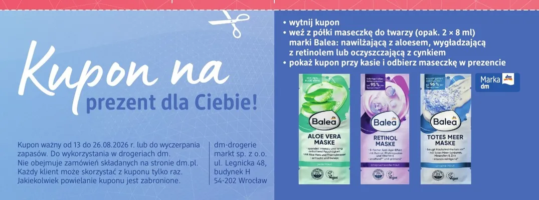 Maseczka do twarzy nawilżająca z aloesem Balea Aloe Vera promocja w Drogerie DM