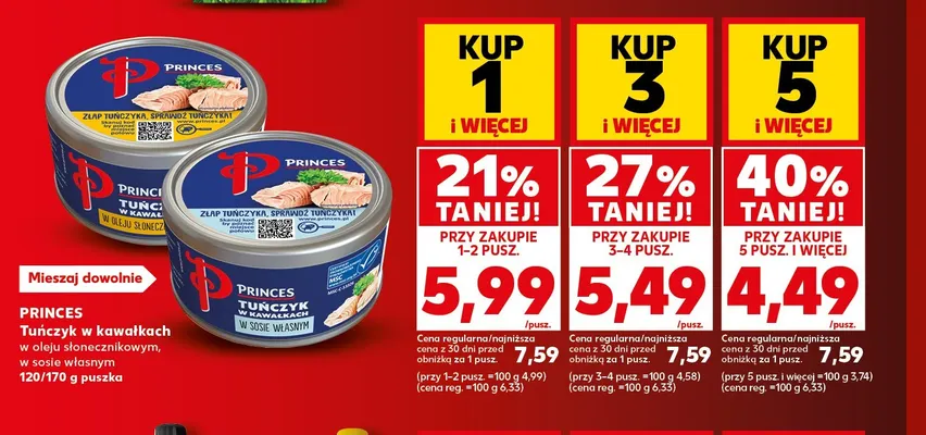 Tuńczyk w kawałkach w sosie własnym Princes promocja w Kaufland