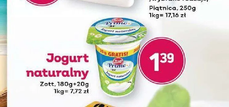 Jogurt naturalny Zott Primo promocja w Bliski