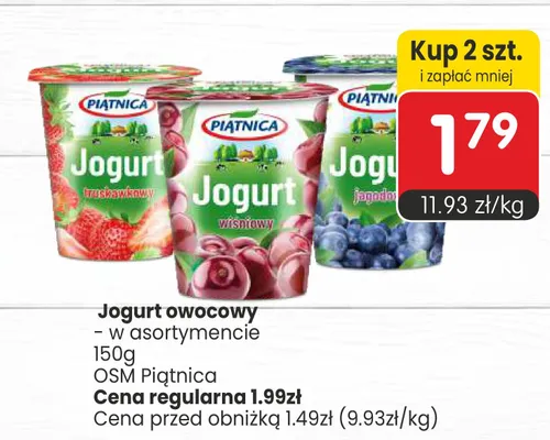 Jogurt owocowy jagodowy Piątnica promocja w Market Point