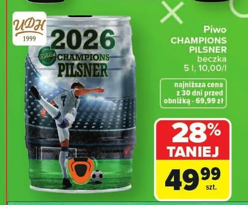 Piwo Champions Pilsner beczka promocja w Carrefour Market