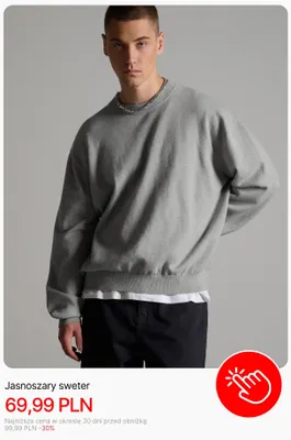 Jasnoszary sweter Cropp promocja w Cropp