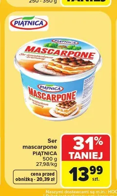 Ser mascarpone Piątnica promocja w Carrefour Market