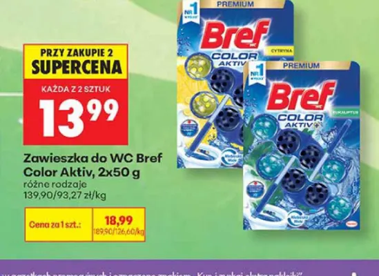 Zawieszka do WC Bref Color Aktiv Cytryna 2-pak 50 g promocja w Biedronka