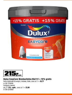 Farba lateksowa Dulux EasyCare Nieskazitelna Biel 9 l + 15% gratis promocja w OBI