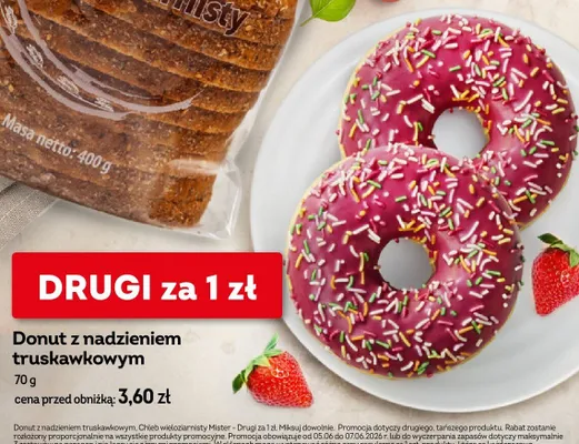 Donut z nadzieniem truskawkowym promocja w Żabka