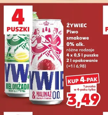 Piwo bezalkoholowe smakowe Żywiec Malinaż 4-pak promocja w Kaufland