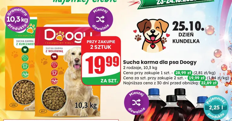 Sucha karma dla psa z kurczakiem Doogy promocja w Dino