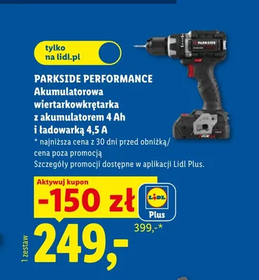 Akumulatorowa wiertarkowkrętarka Parkside Performance z akumulatorem 4Ah i ładowarką 4,5A promocja w Lidl