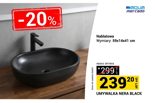 Umywalka nablatowa Aqua Mercado Nera Black promocja w Merkury Market