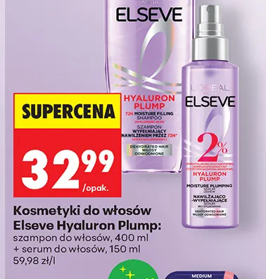 Zestaw szampon do włosów 400 ml + serum do włosów 150 ml Elseve Hyaluron Plump promocja w Biedronka