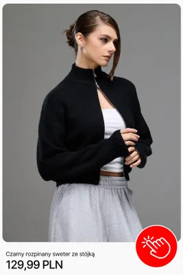 Czarny rozpinany sweter ze stójką Cropp promocja w Cropp