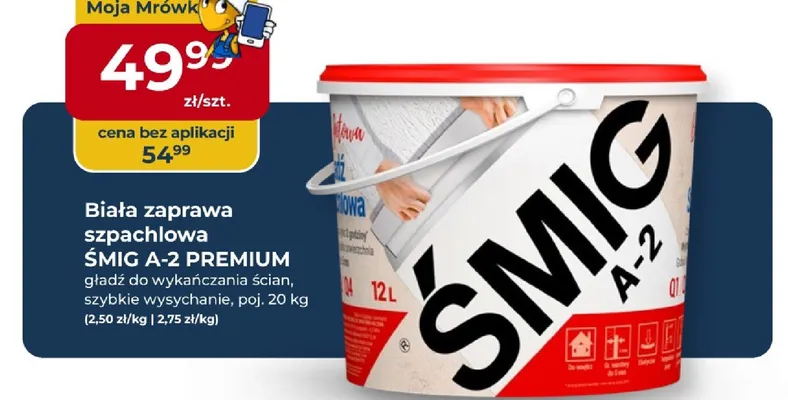 Biała zaprawa szpachlowa gładź do wykańczania ścian, szybkie wysychanie promocja w PSB Mrówka