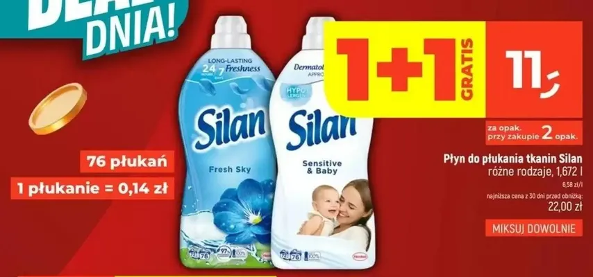 Płyn do płukania tkanin Silan Sensitive & Baby promocja w Dealz