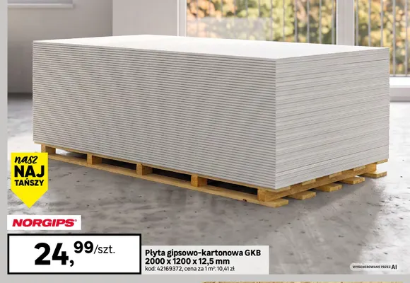 Płyta gipsowo-kartonowa Gkb 2000x1200x12,5 mm Norgips promocja w Leroy Merlin