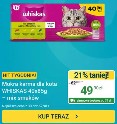 Mokra karma dla kota Whiskas 40-pak 85 g mix smaków promocja w ERLI