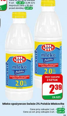 Mleko spożywcze świeże 2% Polskie promocja w Dino