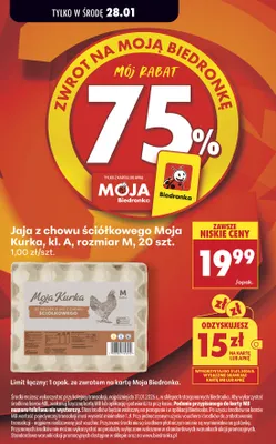 Jaja z chowu ściółkowego Moja Kurka, kl. A, rozmiar M, 20 szt. promocja w Biedronka