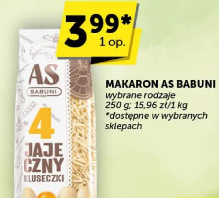 Makaron AS Babuni 4 jaje czny kluseczki promocja w Groszek