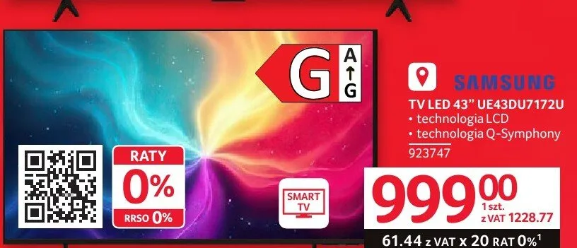Telewizor Samsung TV LED 43" UE43DU7172U promocja w Selgros