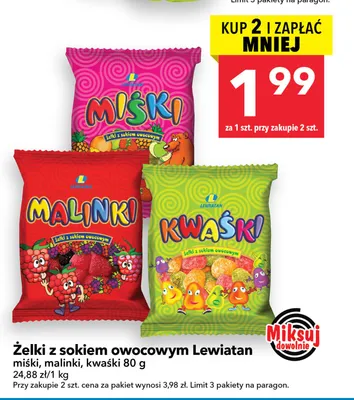 Żelki z sokiem owocowym Lewiatan malinki promocja w LEWIATAN