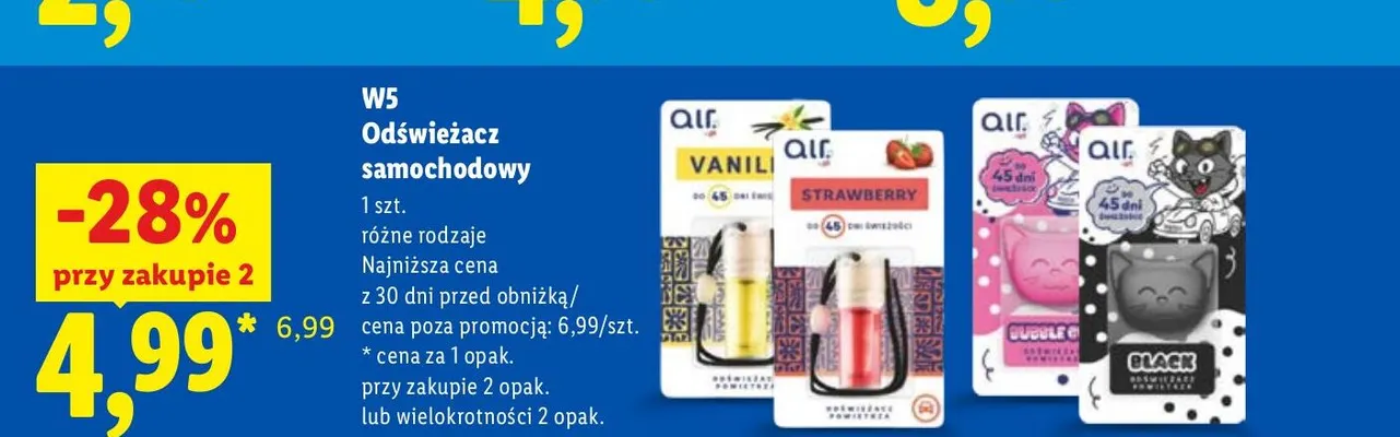 Odświeżacz samochodowy W5 Vanilla promocja w Lidl