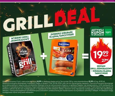 Zestaw Grill jednorazowy i Kiełbasa śląska extra Tarczyński promocja w Żabka