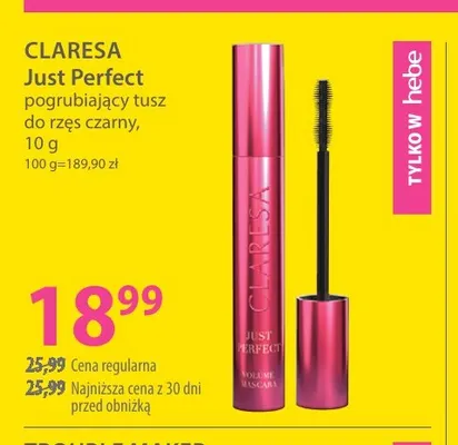 Tusz do rzęs pogrubiający czarny Just Perfect Claresa promocja w Hebe