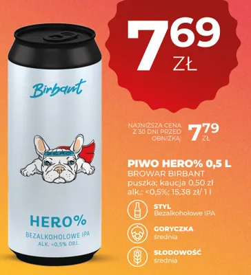 Piwo Birbant Hero% bezalkoholowe IPA promocja w Duży Ben