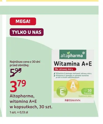 Witamina A+E w kapsułkach Altapharma promocja w Rossmann