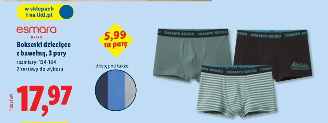 Bokserki dziecięce z bawełną Esmara Kids 3 pary promocja w Lidl