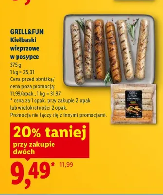 Kiełbaski wieprzowe w posypce Grill&Fun promocja w Lidl