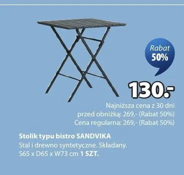Stolik typu bistro SANDVIKA S65 x D65 x W73cm Jysk promocja w Jysk
