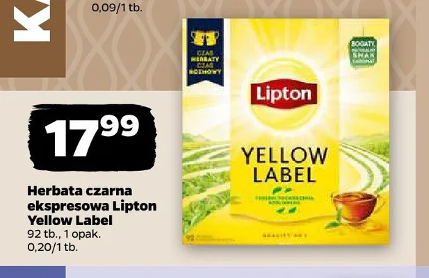Herbata czarna ekspresowa Lipton Yellow Label promocja w Netto