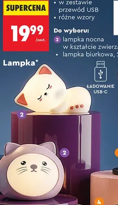 Lampka biurkowa lub nocna w kształcie zwierzątka, 2 rodzaje promocja w Biedronka