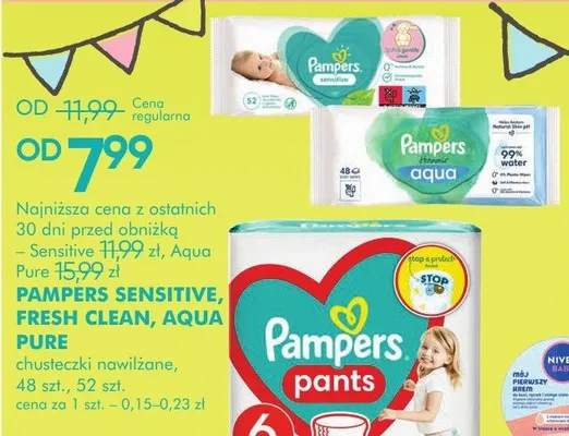 Pieluchy Sensitive, Fresh Clean, Aqua Pure promocja w Super-Pharm
