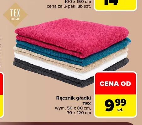 Ręcznik gładki Tex 50x80 cm promocja w Carrefour