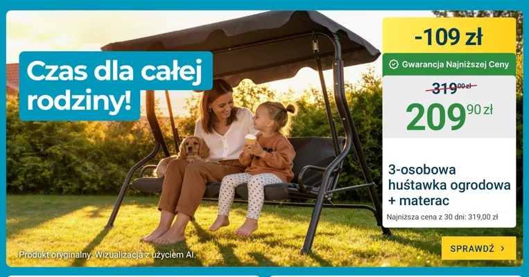 Huśtawka ogrodowa 3-osobowa + materac promocja w ERLI