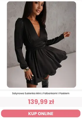 Satynowa sukienka mini z falbankami i paskiem Renee promocja w Renee