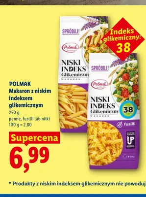 Makaron z niskim indeksem glikemicznym Polmak nitki promocja w Lidl