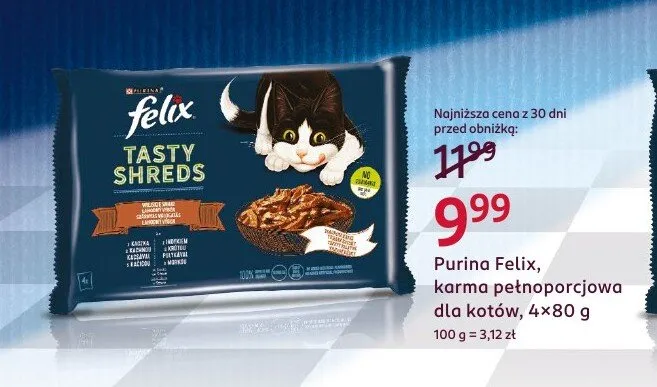 Karma pełnoporcjowa dla kotów Felix Tasty Shreds promocja w Rossmann