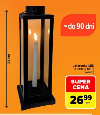 Latarenka LED z cienką białą świecą promocja w Carrefour