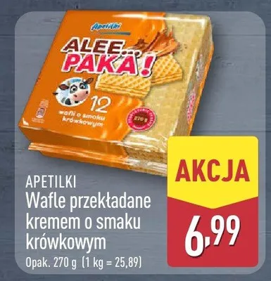 Wafle przekładane kremem o smaku krówkowym promocja w Aldi