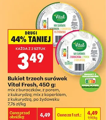 Bukiet trzech surówek: mix z buraczków, z porem, z kukurydzą; mix z kapustą, z kukurydzą, po żydowsku promocja w Biedronka