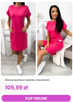 Sukienka sportowa z kieszeniami różowa ModnaKiecka.pl promocja w Modna Kiecka