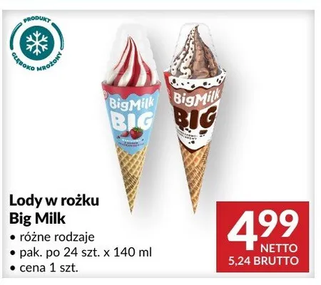 Lody w rożku Big Milk promocja w Makro