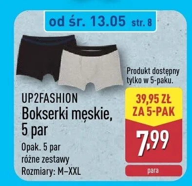 Bokserki męskie UP2FASHION 5 par promocja w Aldi
