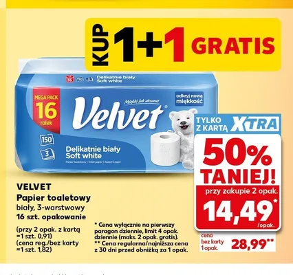 Papier toaletowy Velvet Delikatnie biały Soft White promocja w Kaufland