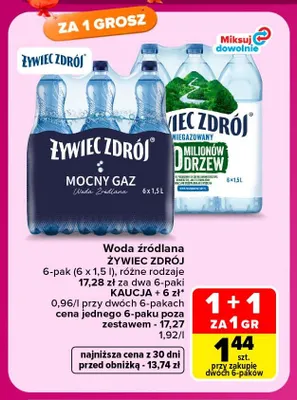Woda źródlana niegazowana Żywiec Zdrój 6-pak 1,5 l promocja w Carrefour