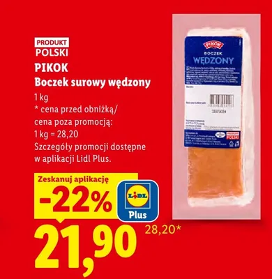 Boczek surowy wędzony Pikok promocja w Lidl